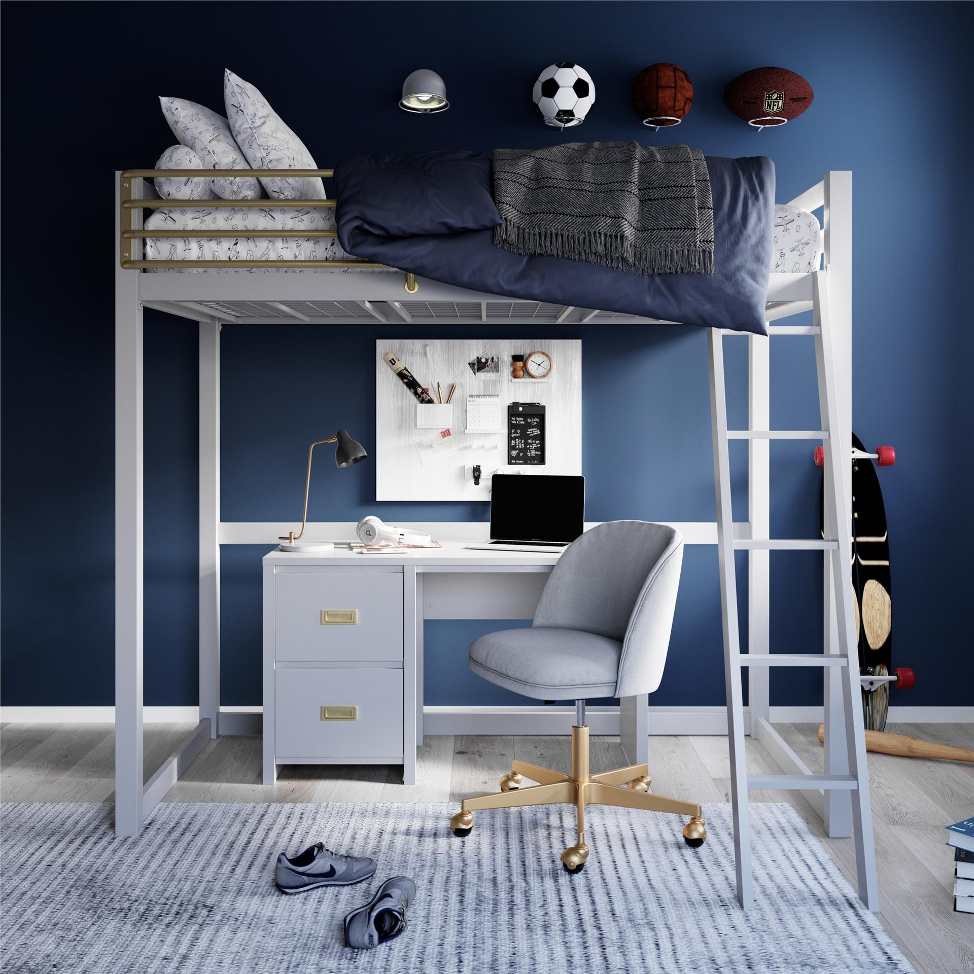 Little Seeds Monarch Hill Haven Metal Loft Bed - Dove Gray - Twin