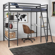 Little Seeds Birka Metal Loft Bed with Shelves - Gray - Twin