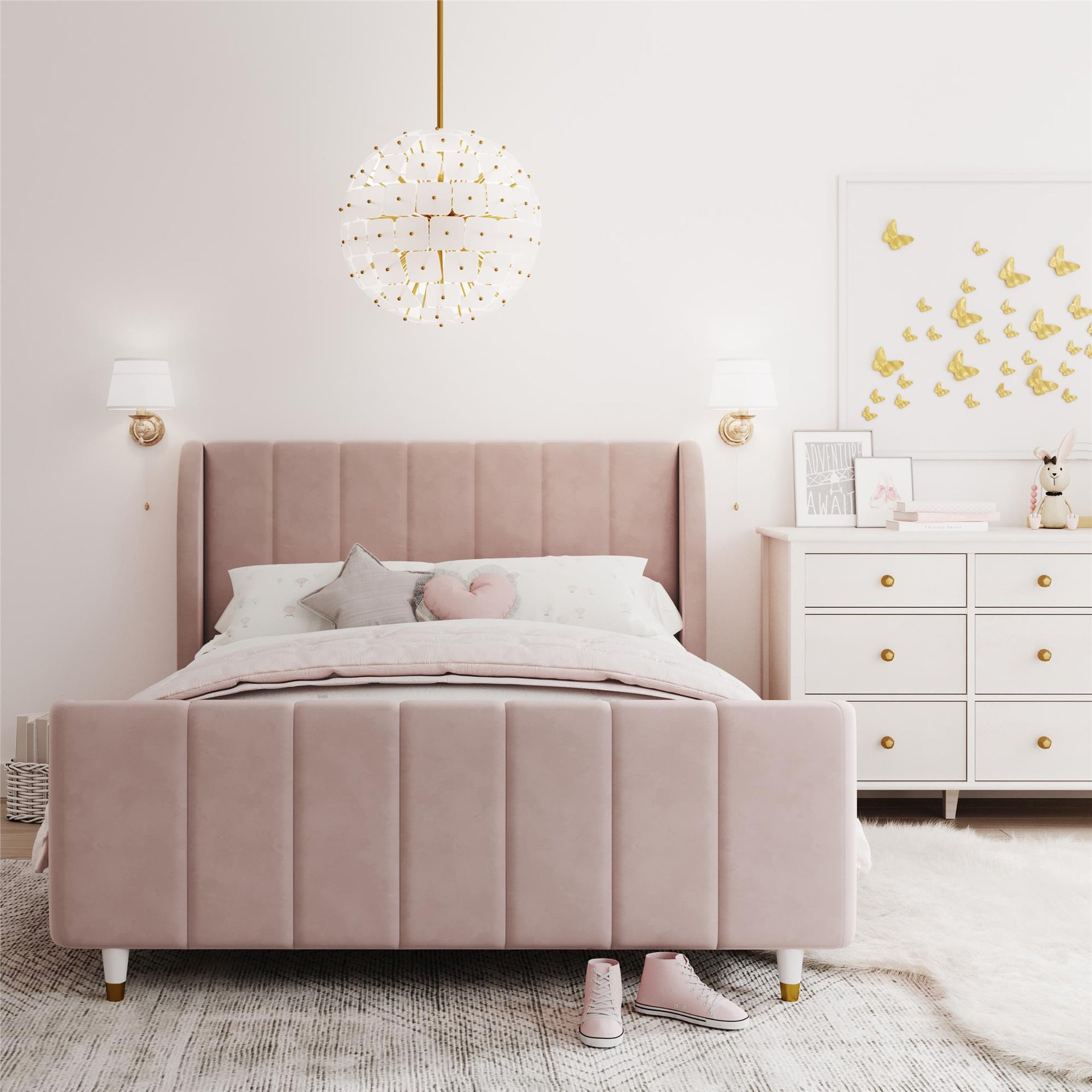 Little Seeds Valentina Upholstered Bed - Pink - Full
