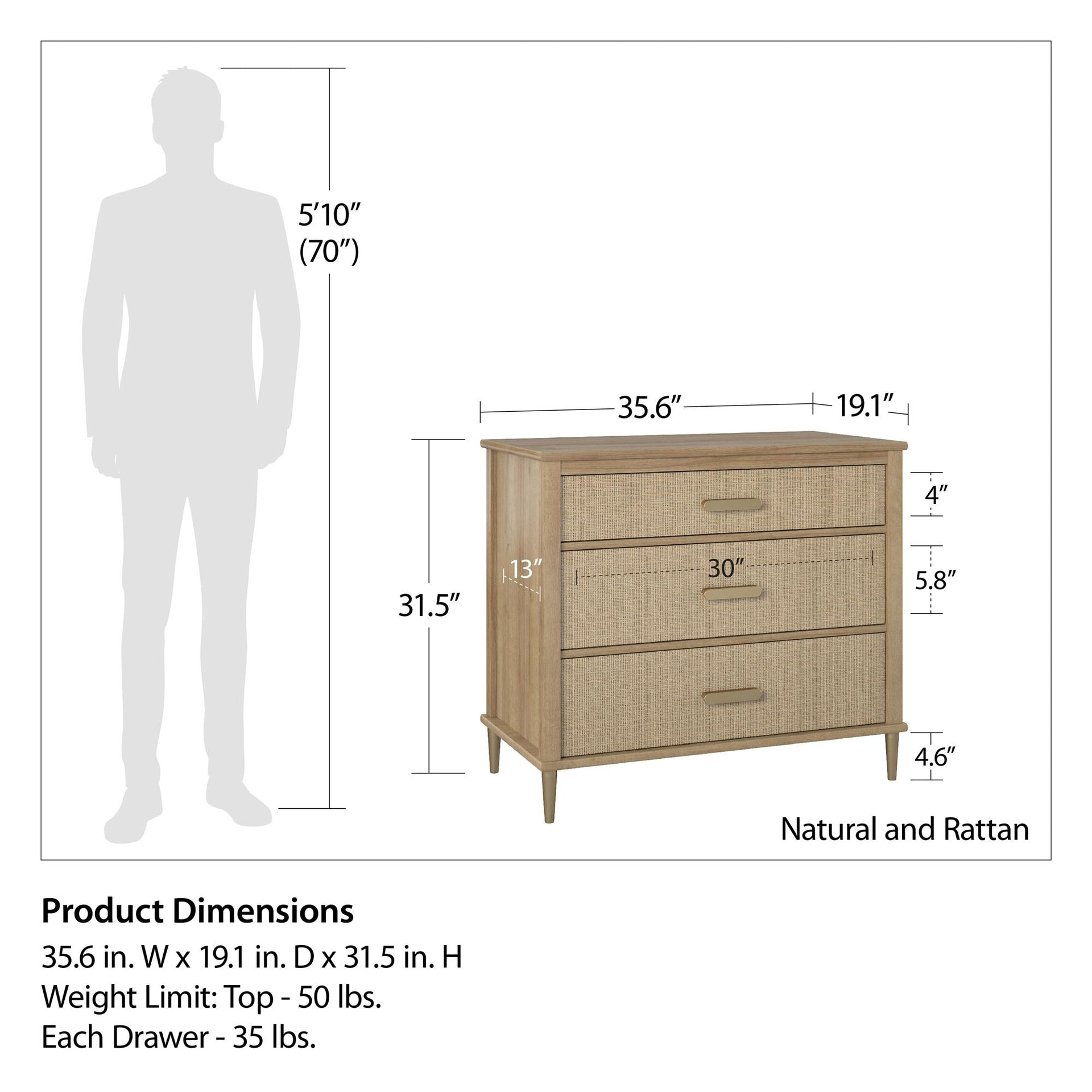 Shiloh Convertible 3 Drawer Dresser - Natural