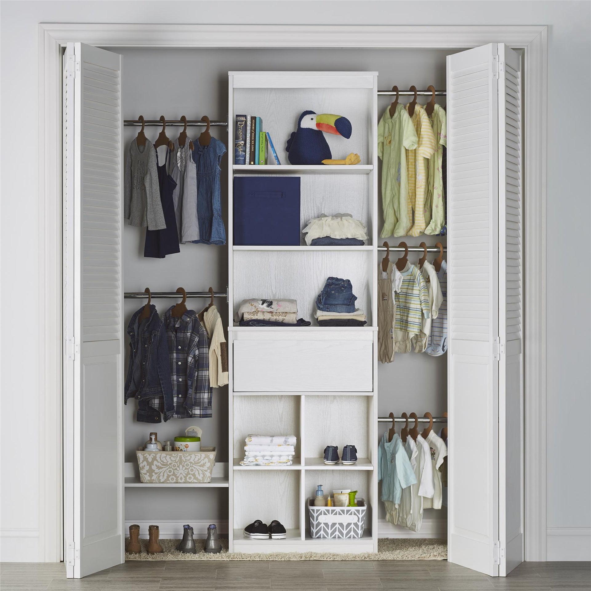 mDesign Kid Fabric Over Closet Rod Hanging Storage, 20 Shelf - Gray/White
