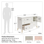 Valentina Asymmetrical 4 Drawer / 1 Door Convertible Dresser, White and Pale Pink - Pale Pink