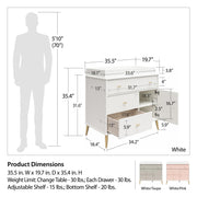 Valentina 3 Drawer/ 1 Door Convertible Dresser & Changing Table, White - White