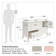 Valentina 4 Drawer/ 1 Door Convertible Dresser & Changing Table, White and Taupe - White / Grey