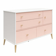 Valentina Asymmetrical 4 Drawer / 1 Door Convertible Dresser, White and Pale Pink - Pale Pink