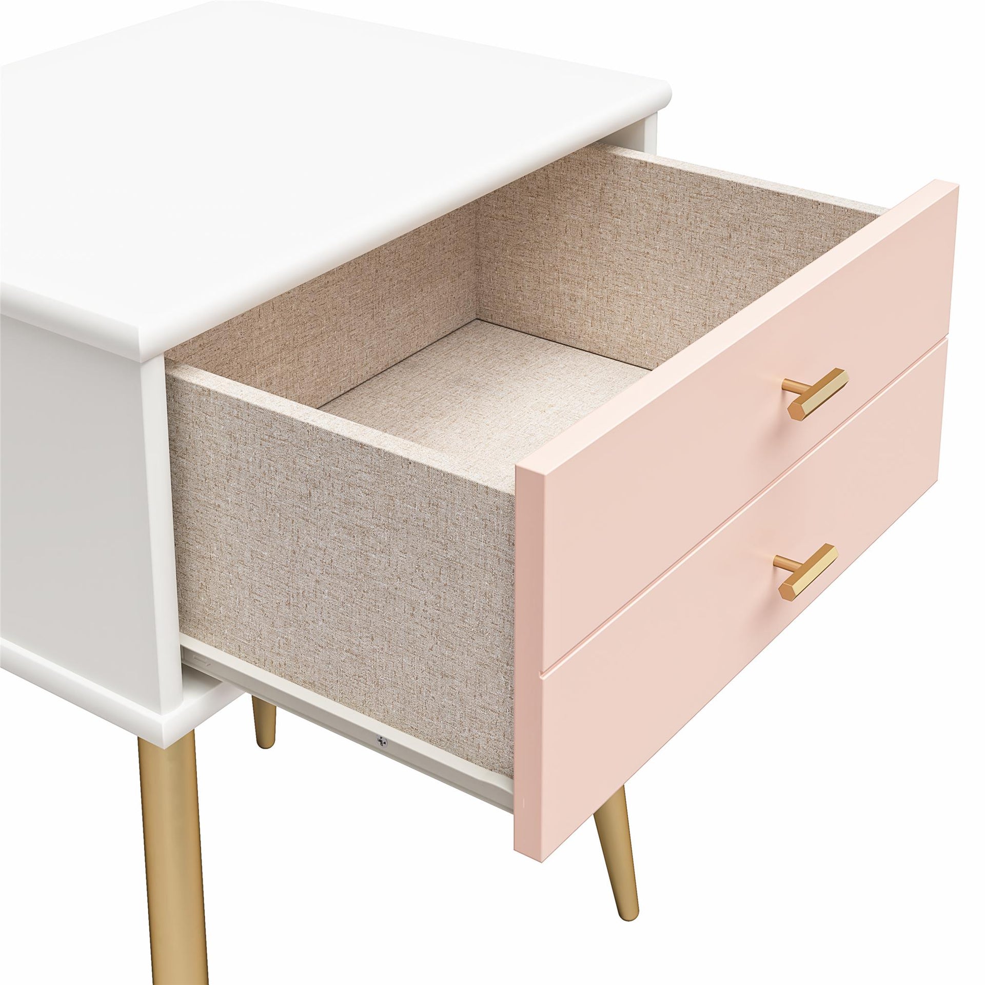 Valentina 1 Drawer Nightstand, White and Pink - Pale Pink