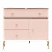 Valentina Asymmetrical 3 Drawer / 1 Door Convertible Dresser, White and Pink - Pale Pink