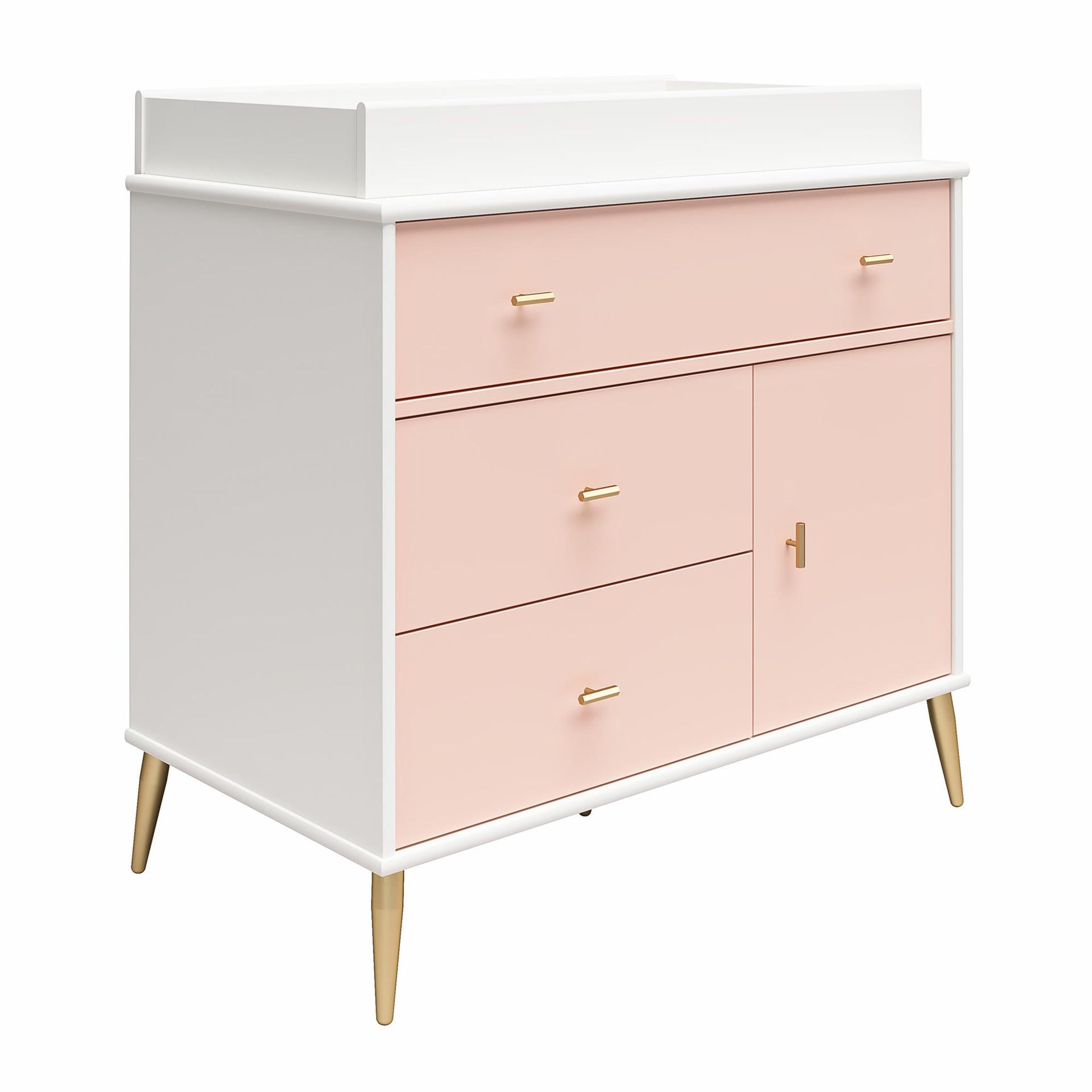 Valentina 3 Drawer/ 1 Door Convertible Dresser & Changing Table, White and Pink - Pale Pink