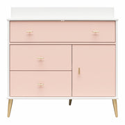 Valentina 3 Drawer/ 1 Door Convertible Dresser & Changing Table, White and Pink - Pale Pink