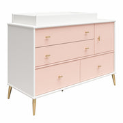 Valentina 4 Drawer/ 1 Door Convertible Dresser & Changing Table, White and Pink - Pale Pink