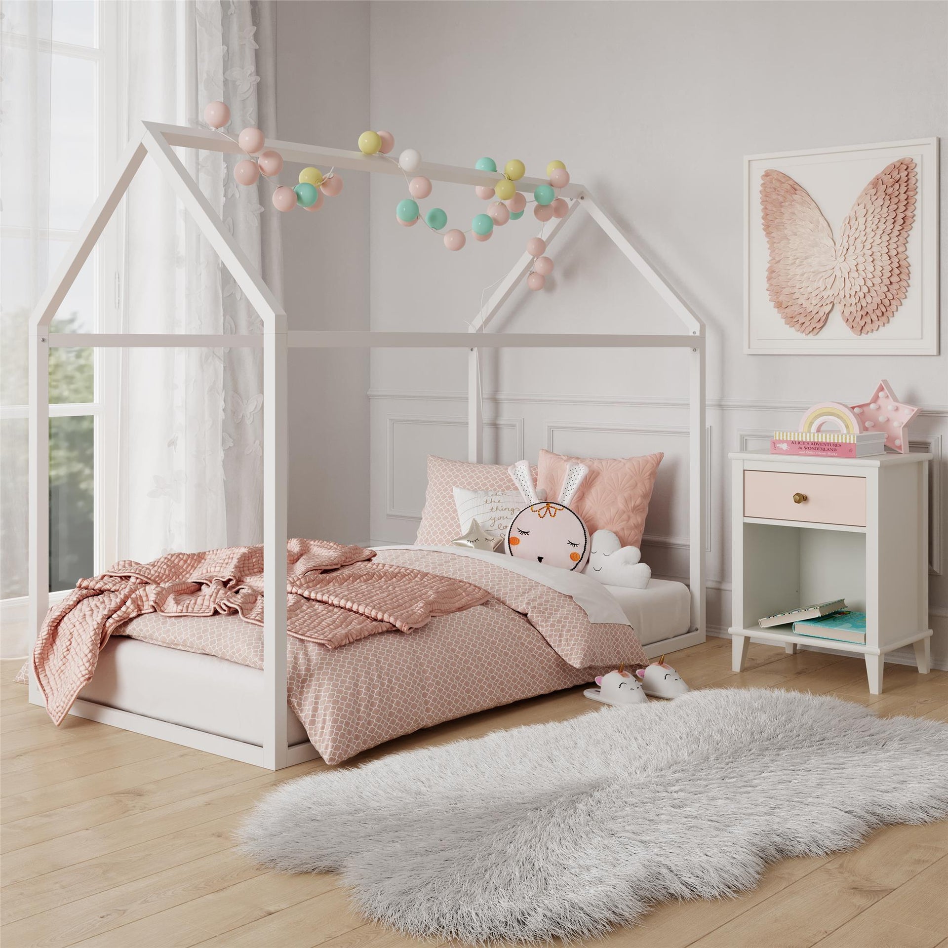 Little Seeds Skyler Metal Montessori House Bed - White - Twin