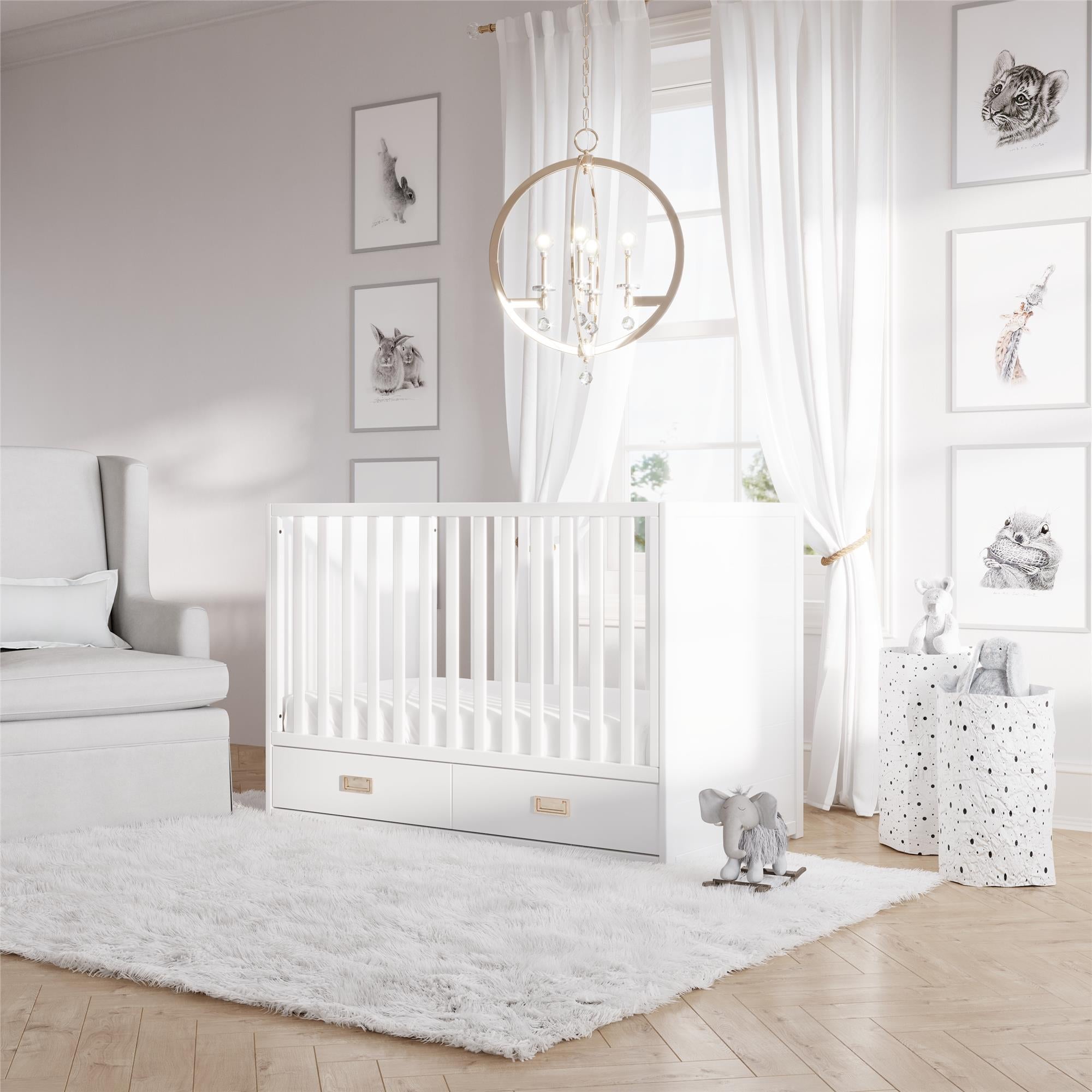 Baby crib outlet with storage drawer