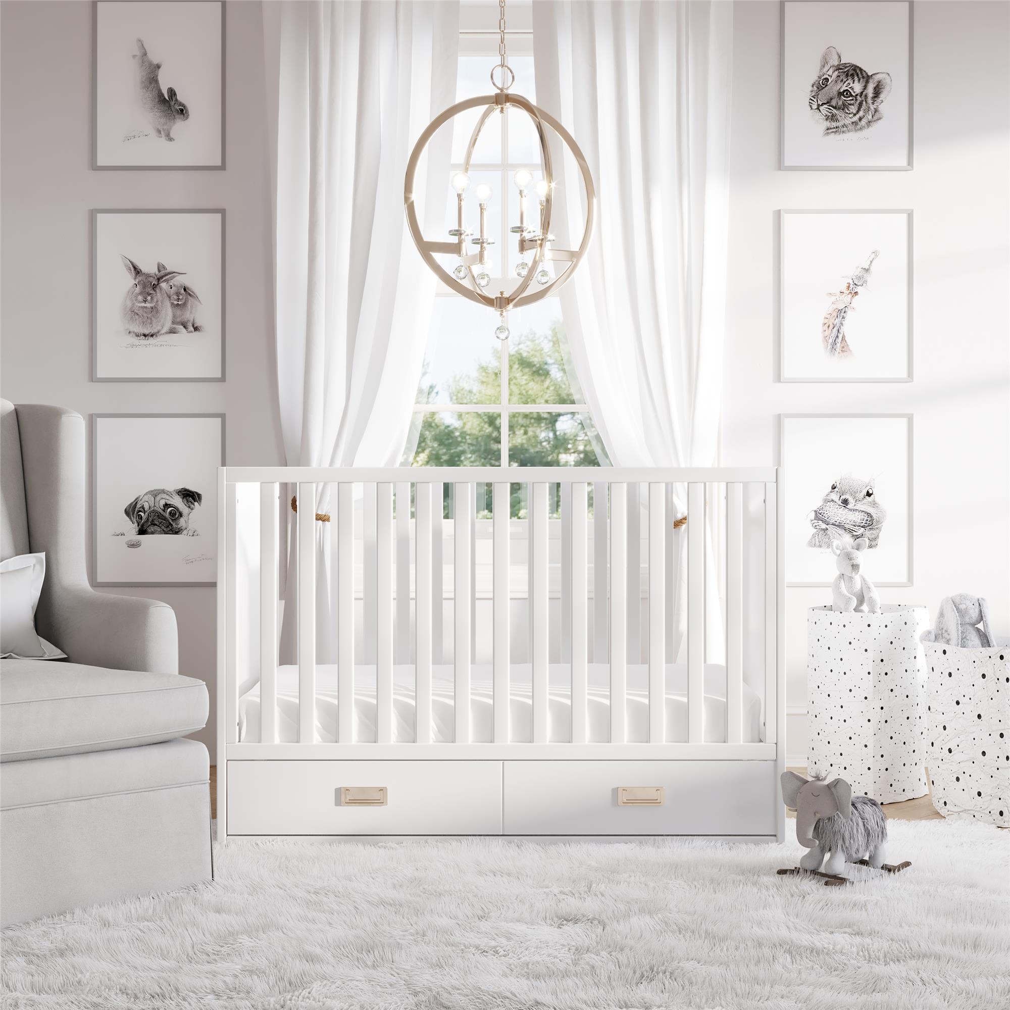 White crib 2024 with storage drawer