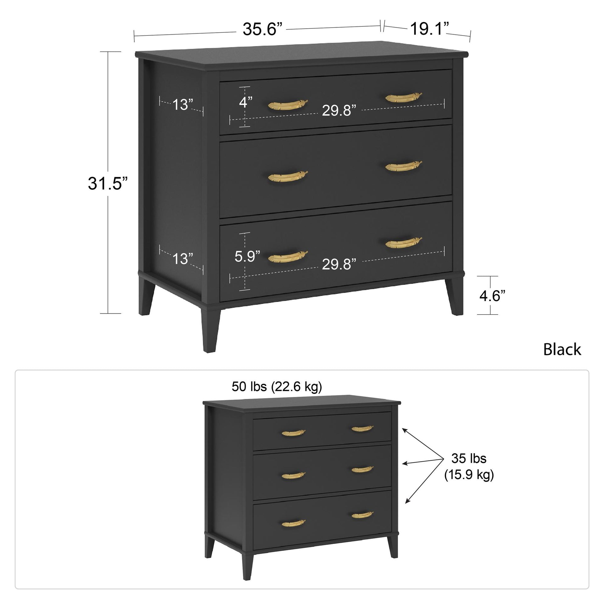 Monarch Hill Hawken 3 Drawer Dresser - Black