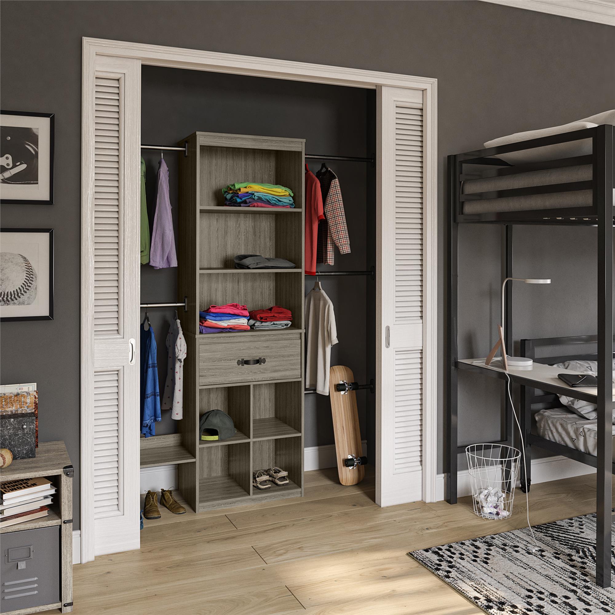 brother - closet Shop Origin 21 Edda 8-ft Wood Closet with Wood Drawers and