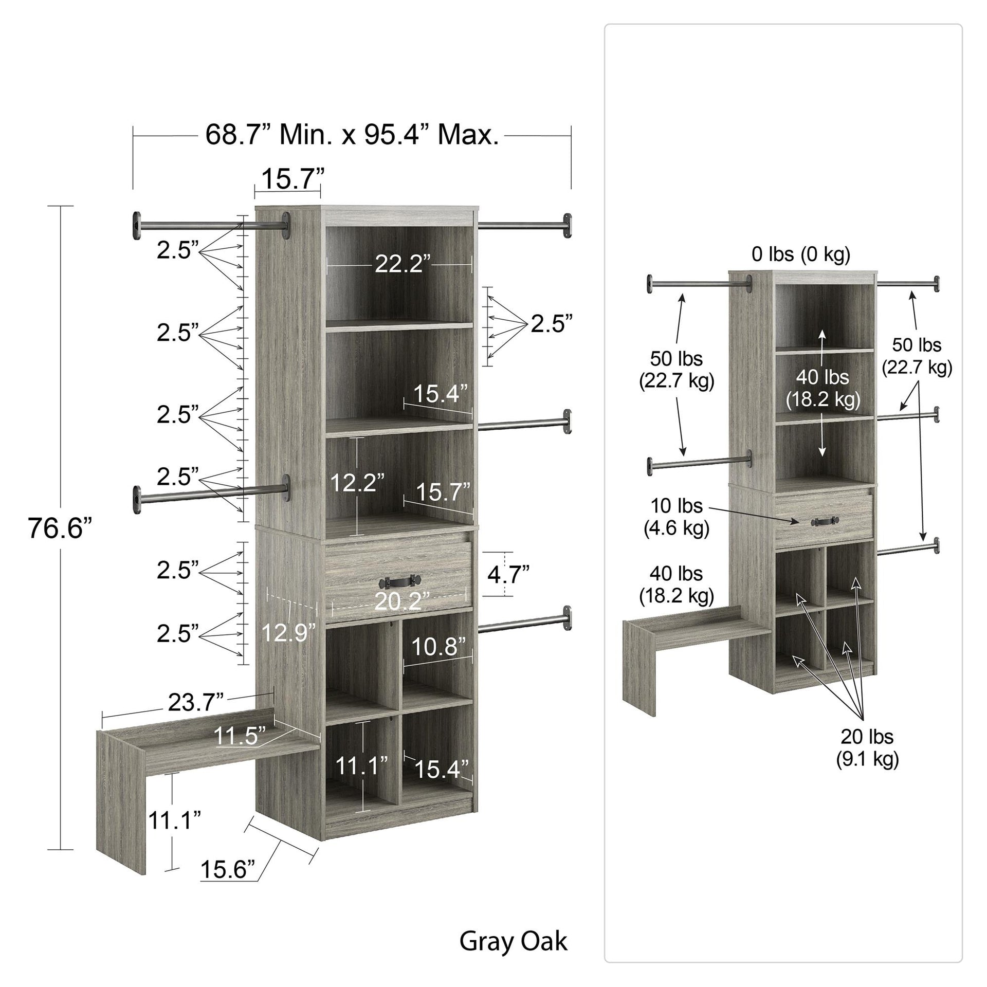 Nova Grow with Me Grey Oak Adjustable Kids’ Closet Organizer System - Gray Oak