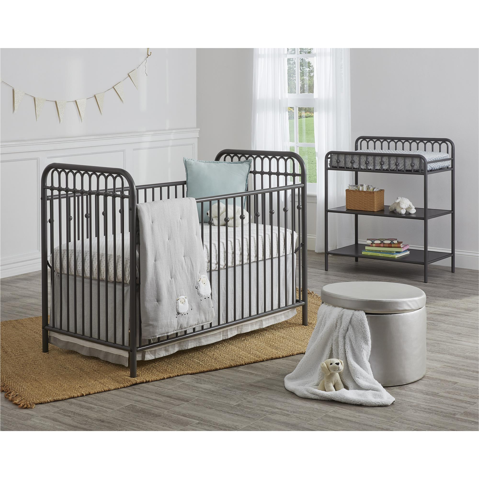 Gray metal outlet crib