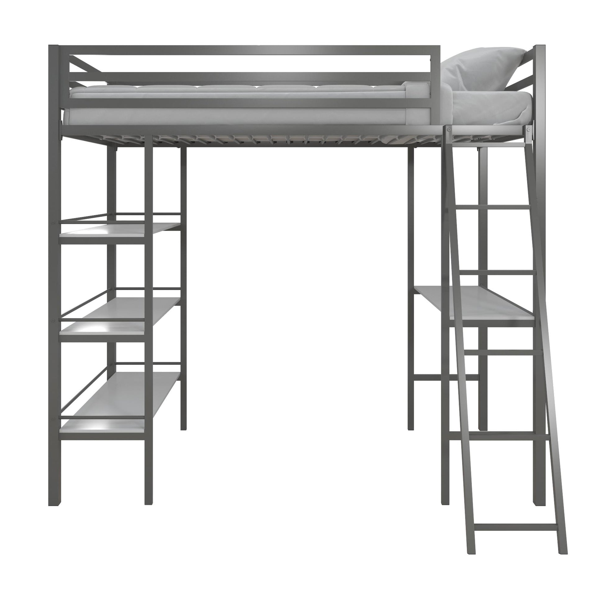 Little Seeds Nova Metal Loft Bed with Shelves - Gray - Twin